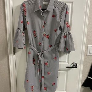 Calvin Klein striped embroidered shirt dress